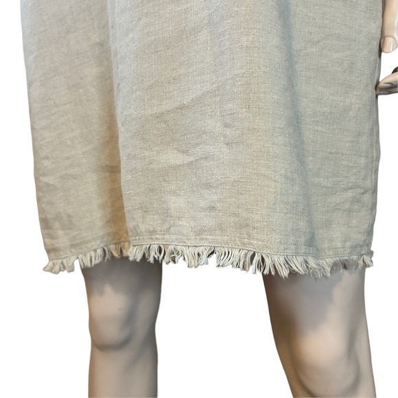 Tommy Bahama 100% Linen Shift Dress Raw Hem Fringe Detail Hip Pockets V-Neck - Picture 9 of 15